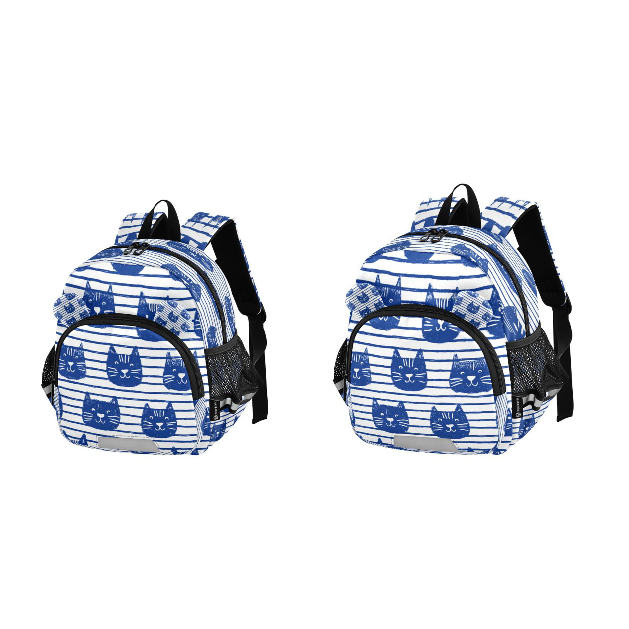 RMDQTR Adorable Ear-Print Backpack with Reflective Strip and Anti-Lost Leash Adjustable Shoulder Straps Mini Travel Backpack Cute Cat Faces in Blue