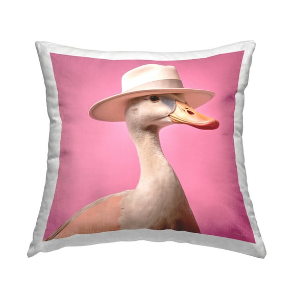 Stupell Industries Duck with Hat on Pink Decorative Printed Throw Pillow, 18 x 18