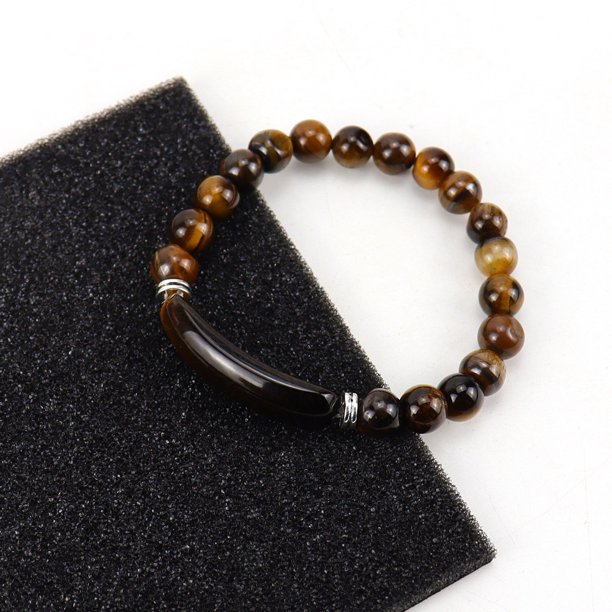Nvzi Pulsera de cuentas hecha a mano, adecuada, pulsera de bolas de piedra natural, pulsera de cristal natural con cordón elástico (marrón)