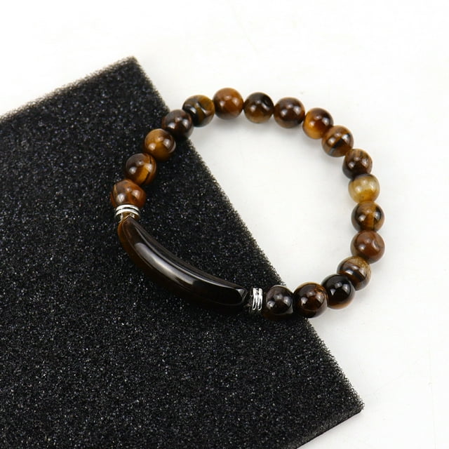 Nvzi Pulsera de cuentas hecha a mano, adecuada, pulsera de bolas de piedra natural, pulsera de cristal natural con cordón elástico (marrón)