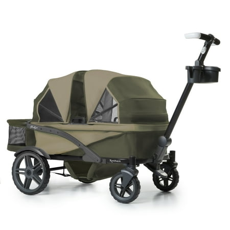 Gladly Family Anthem4 All-Terrain 4-Seater Wagon Stroller, Removable Canopy, Foldable, 42 lbs., Adults, Green Bundle