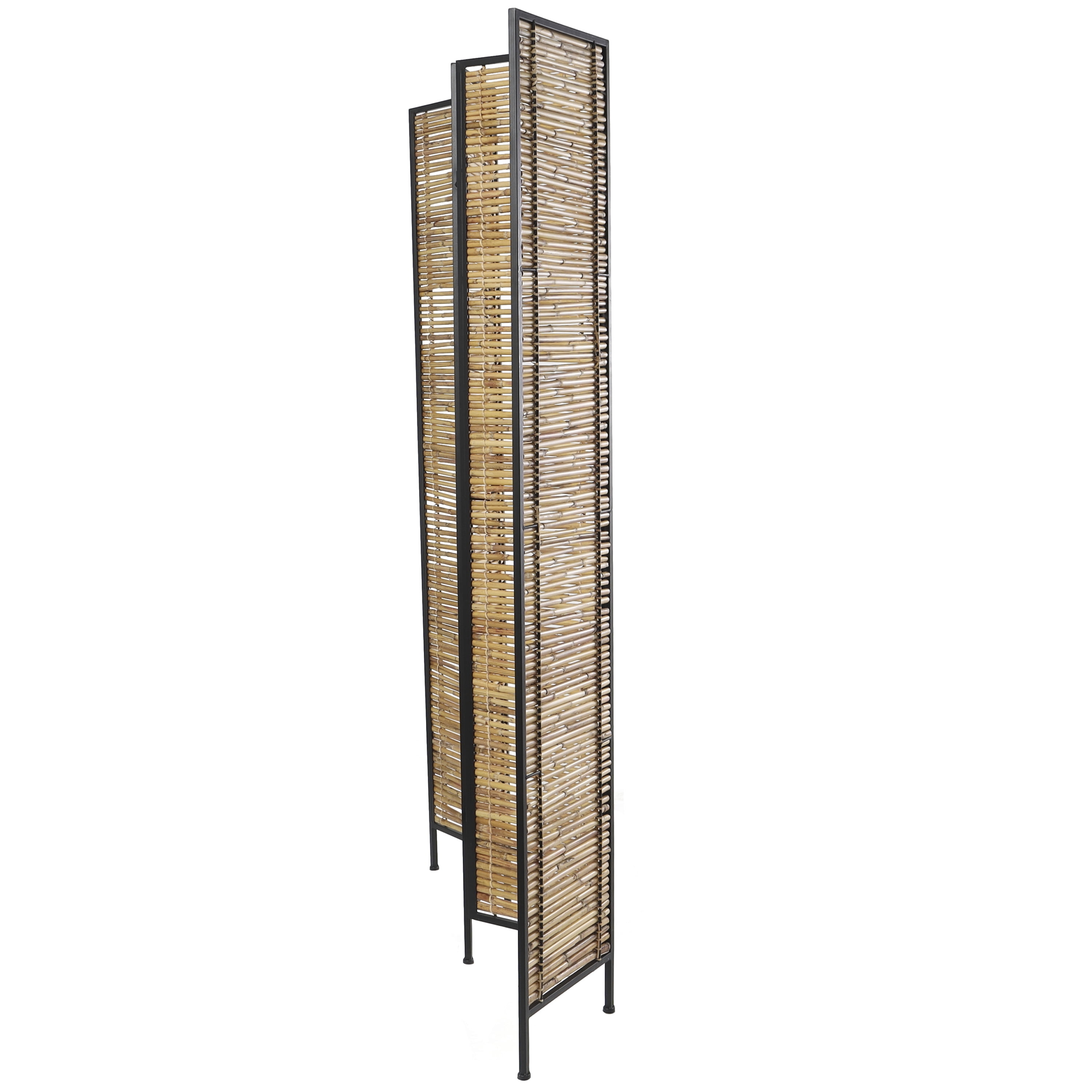 DecMode 63" x 71" Light Brown Bamboo Handmade Hinged Foldable Partition 4 Panel Room Divider Screen with Horizontal Bamboo Stick Design, 1-Piece