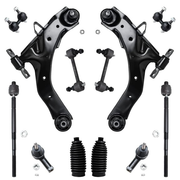 Detroit Axle - 12pc Front Suspension Kit for 2001-2006 Hyundai Elantra 2 Lower Control Arms w/ Ball Joints 4 Front and Rear Sway Bars 4 Tie Rods 2 Boots Replacement