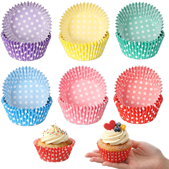 CCOCC Rainbow Mini Cupcake Liners Standard Size Muffin Liners Cute Polka Dots Paper Baking Cups Grease Proof Baking-Cups Paper Christmas Cupcake Liner Wedding Birthday Tea Party Baking Supply