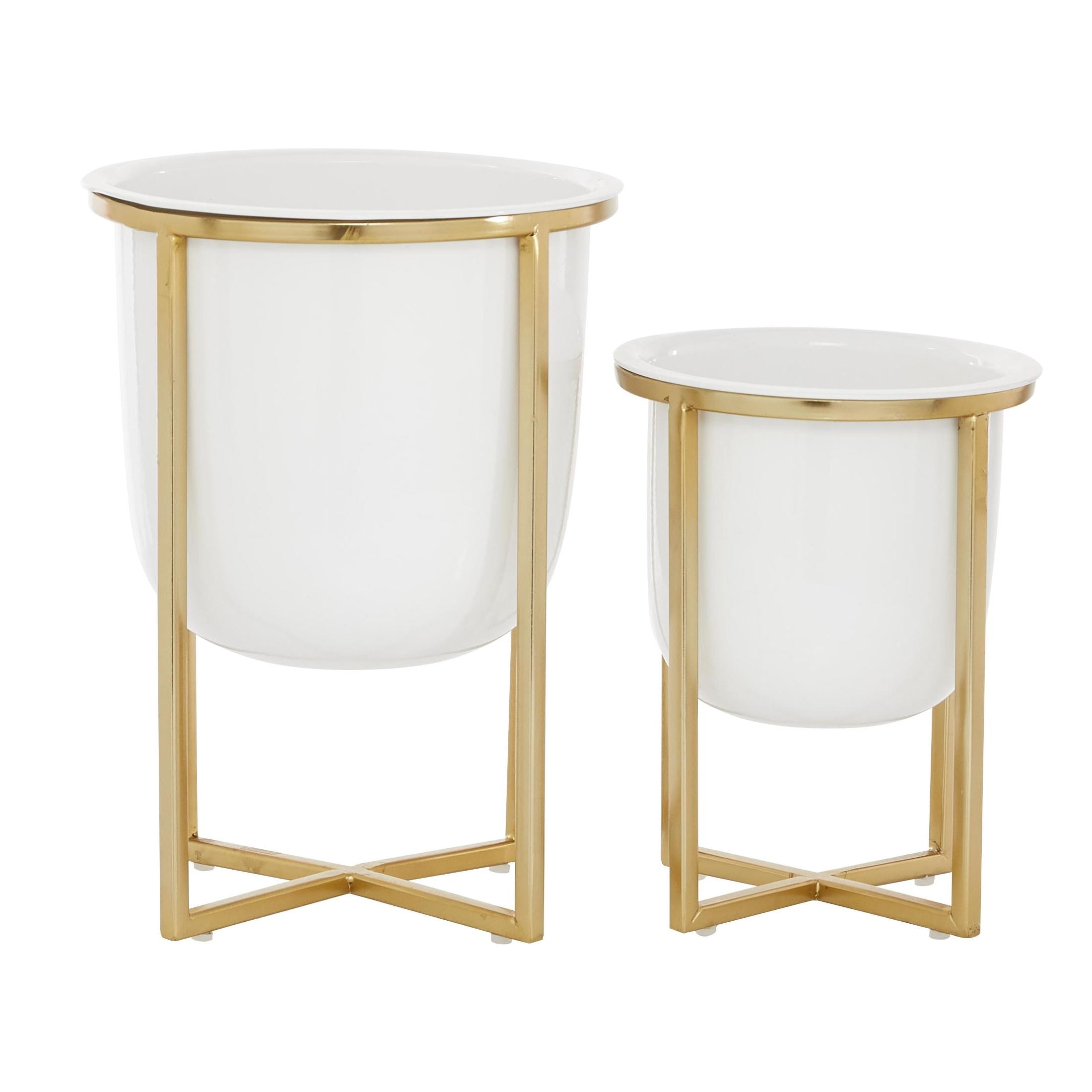 CosmoLiving by Cosmopolitan 12", 10"H Dome White Metal Planter with Gold X-Shaped Stands (2 Count)