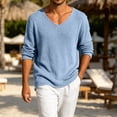 thumbnail image 4 of BRGZLK Mens Long Sleeve Shirts 2026 Stylish Solid Color V Neck Cut-Out Knit Pullover Sweater Lightweight Casual Loose Tees Tops for Travel Vacation Going Out Sky Blue XL, 4 of 8