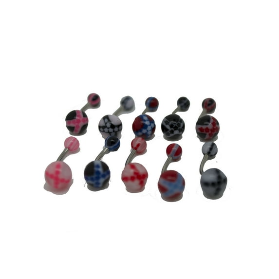 X Belly Ring UV 14G (1.6mmx 11.2mm) (Black & Red) B/4/4