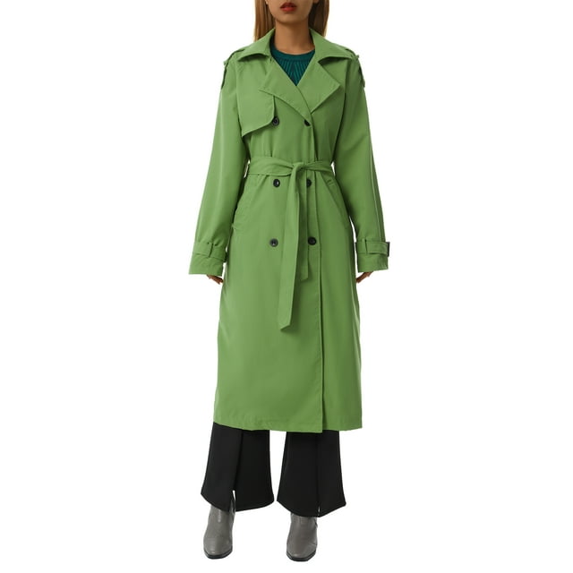 Gupgi Manteaux pour Femmes à Double Boutonnage Trench Long Classique à Revers Manches Longues Pardessus Coupe-Vent