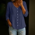 thumbnail image 2 of Craaazy Casual Button Down Shirts for Women Fashion Solid Color V-neck 3/4 Sleeve T-shirts, 2 of 5