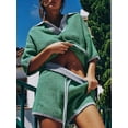 thumbnail image 5 of Womens Sweater Set 2 Piece Outfits Oversized 3/4 Sleeve V Neck Knit Tops High Waisted Shorts Lounge Sets Green S, 5 of 6