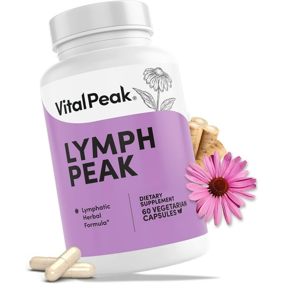 Lymph Peak - Lymphatic Drainage Supplements - Lymph System Support - with Burdock Root, Echinacea Extract, Bromelain, Dandelion Extract & More - Vegan, Non GMO, Gluten Free - 60 Capsules