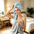 thumbnail image 3 of Extra Large Thickened Hair Drying Towel for Women, Soft Highly Absorbent Fast Dry Hair Wrap, Quick Dry Hair Turban for Long Curly Hair, Bathroom Home Travel Use, 3 of 6