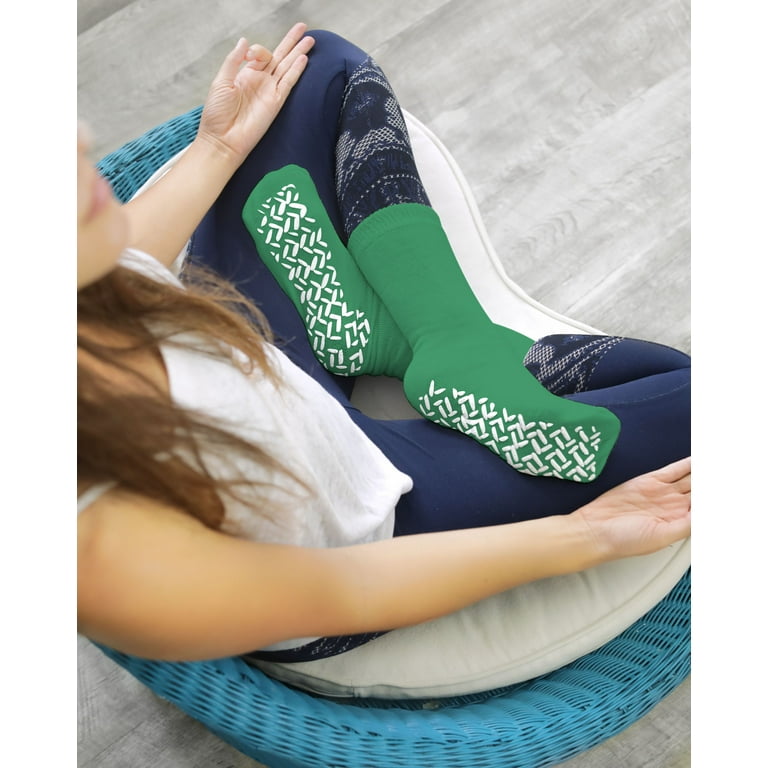 Personal Touch Top of the Line Mid-Calf Hospital Slipper Socks, for Adults  and Designed for medical hospital patients,(Pack of 3 Green) 