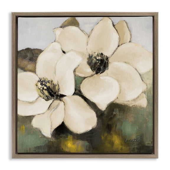 Stupell Industries Magnolia Blossom Duo Botanical & Floral Painting Brown Floater Framed Canvas Art Print Wall Art, 18 x 18