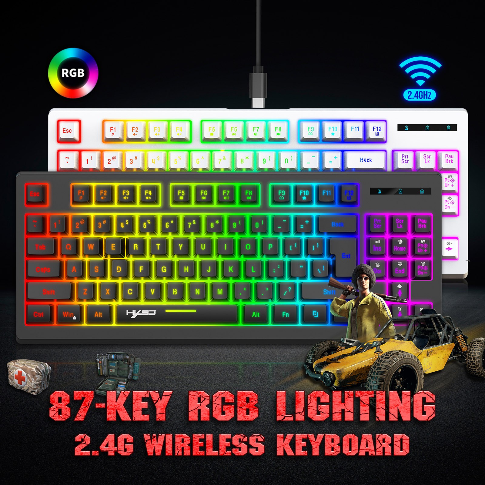 Wireless Keyboard 2.4G Slim Computer Keyboard RGB Multiple Backlight ...