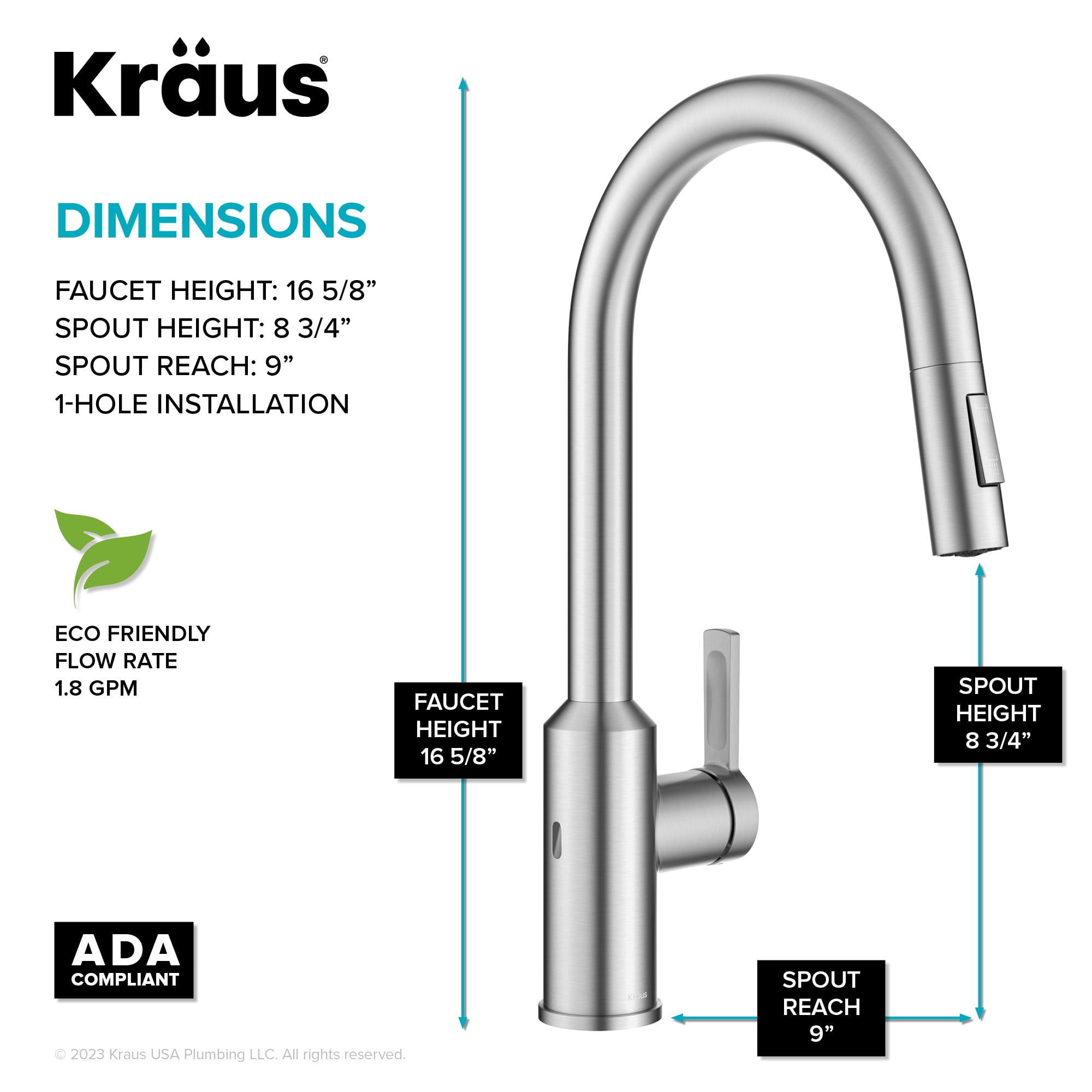 KRAUS Oletto Touchless Sensor Pull-Down Single Handle Kitchen Faucet in Spot-Free Stainless Steel