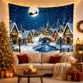 thumbnail image 3 of Moon Stars Magical with Snow Covered Village at, Mystical Fantasy for Space Lovers, Galaxy Room Decor, Christmas Gift, Tapestry Wall Hanging for Bedroom and Dorm, 3 of 7