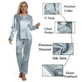 thumbnail image 3 of DAKIMOE Sleepwear Womens Silky Satin Pajamas Set Long Sleeve Nightwear Loungewear, Light Blue, XXL, 3 of 8