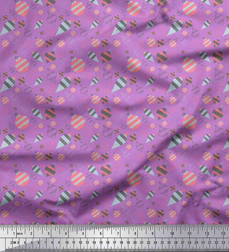 Soimoi Purple Moss Georgette Fabric Baubles Christmas Decor Fabric Printed Yard 42 Inch Wide