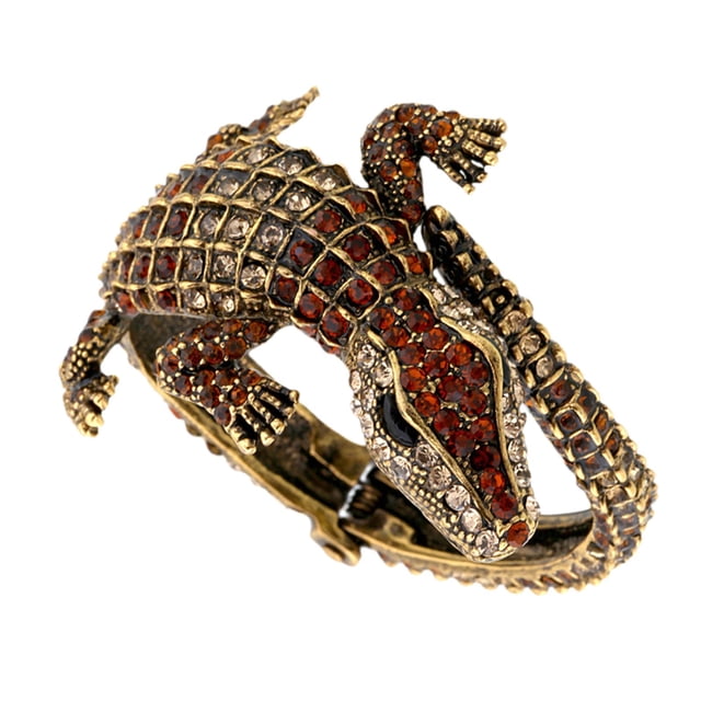 Pulsera de piel de cocodrilo, pulsera envolvente, accesorios para atuendos, pulsera de puño abierto Café