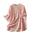 thumbnail image 1 of Yuyuzo Plus Size Womens Blouses Cotton Linen Button down T-Shirts 3/4 Length Sleeve Crew Neck Tee Tops, 1 of 6