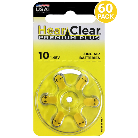 HearClear Hearing Aid Batteries Size 10, PR70 (60 Batteries)