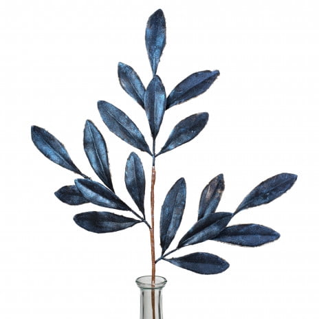 18" Navy Blue Metallic Laurel Leaf Spray