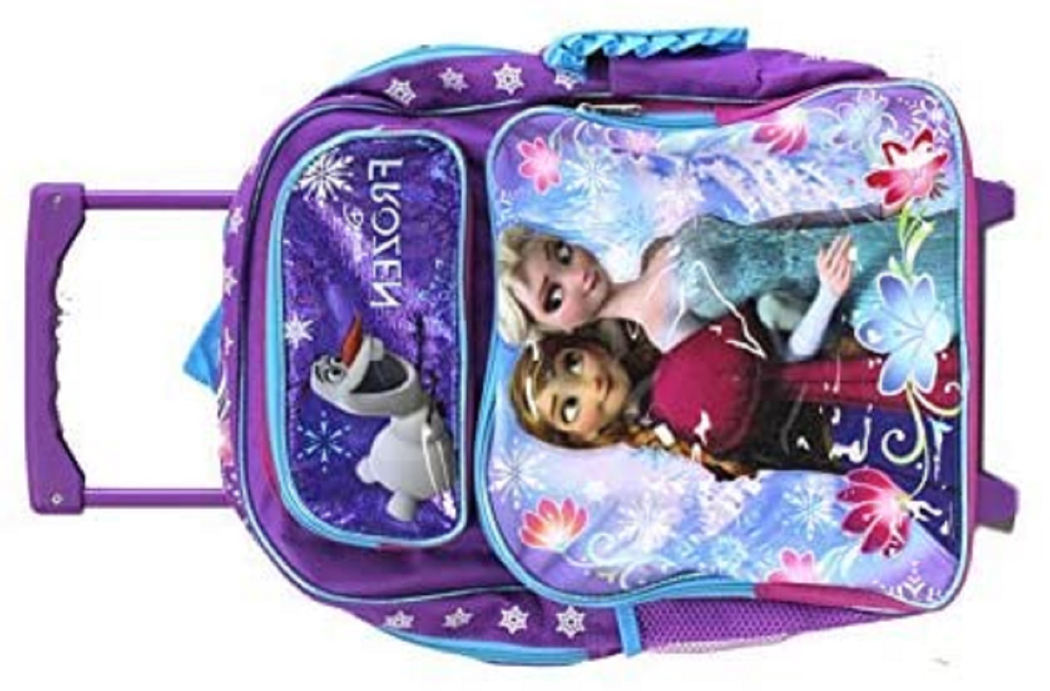 disney full size purple and blue sisters stick together frozen rolling backpack