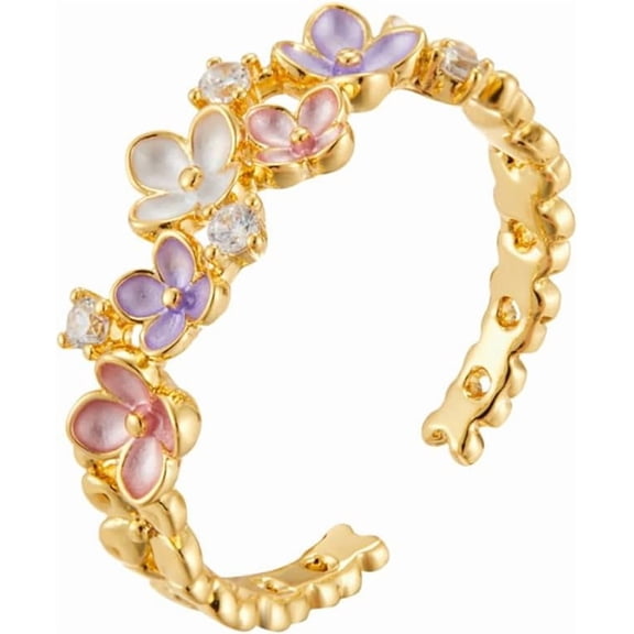 Enamel Daisy Flowers Open Finger Ring for Women CZ Colorful Floral Stacking Ring Adjustable Statement Rings Promise Eternity Band Rings