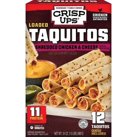 CrispUps™ Frozen Shredded Chicken & Cheese Loaded Taquitos with Queso, Frozen, 24oz, 12 count