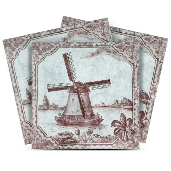 Mi Alma Removable Vinyl Windmill Gray Backsplash Tile Stickers, 24pcs
