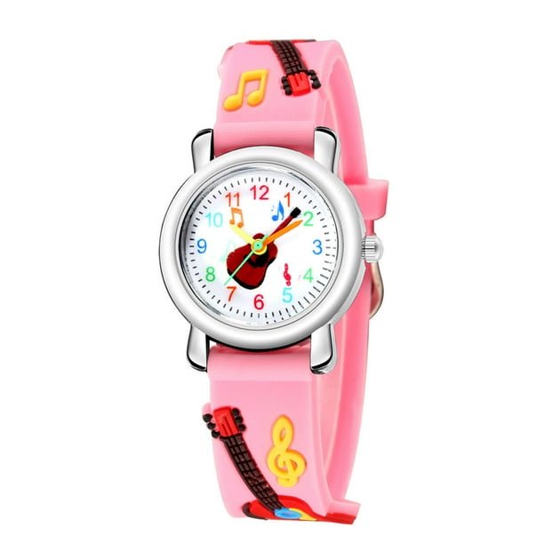 EeaseMX Reloj de pulsera con diseño de guitarra para niños, elegante reloj para estudiantes, regalo de cumpleaños para niños y niñas (rosa)