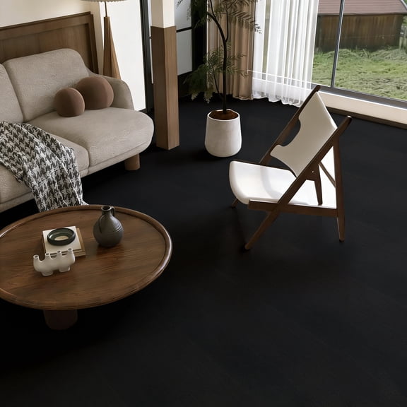 Abyssaly Vinyl Peel and Stick Flooring tile 15.7" x 236", Covering Area 25.8 Sq.ft, Self-Adhesive Black Flooring Tile Wood Grain Look for Home Decor