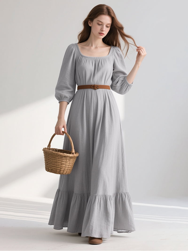 grey victorian dress L'vow with Ruffle Hem current