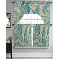 thumbnail image 3 of Turquoise Kitchen Curtains Swag Valance and Tier Curtains Set 24 Inch Length, Modern Geometric Marble Abstract Art Rod Pocket Drape Panels Pair Swag Curtains for Bathroom/Cafe/Window, 3 of 6