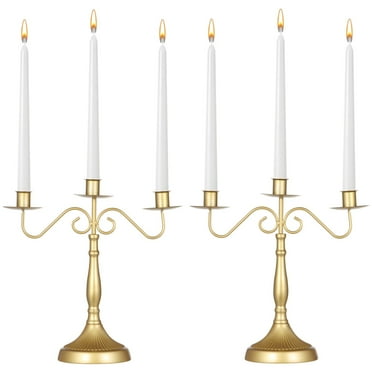 2PCS Candelabra Gold Candle Holders, 3-Arm 12.6" Height Wedding Candlestick Holders, Candle Stands for Party Table Centrepiece Decor Dining Room Birthday Christmas