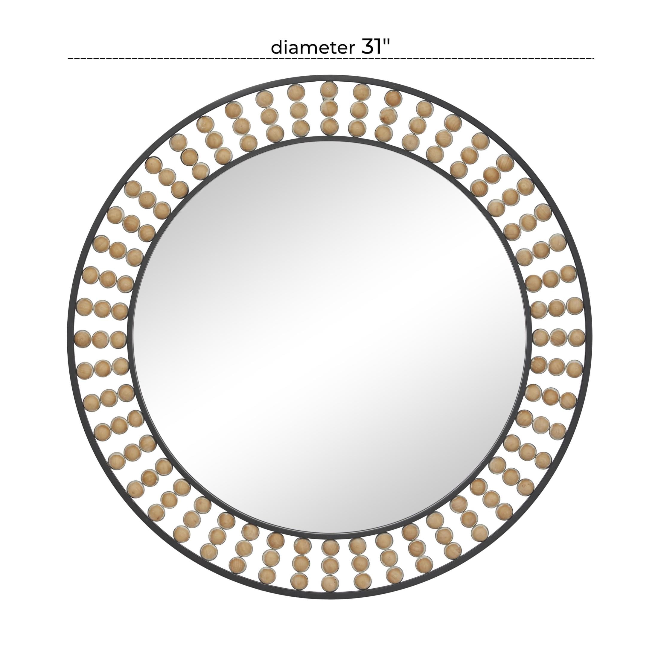 DecMode 31" x 31" Black Wall Mirror with Brown Beaded Wood Details