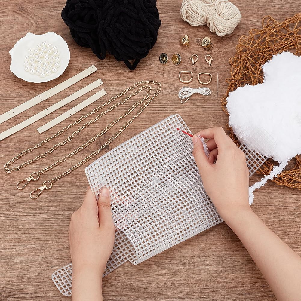 DIY Knitting Crochet Handbags Kit Mesh Plastic Canvas Kit for Shoulder Bags DIY Knitting Crochet Crossbag Materials Handmade Purse Stitching Kit for DIY Crafting Embroidery Projects Black