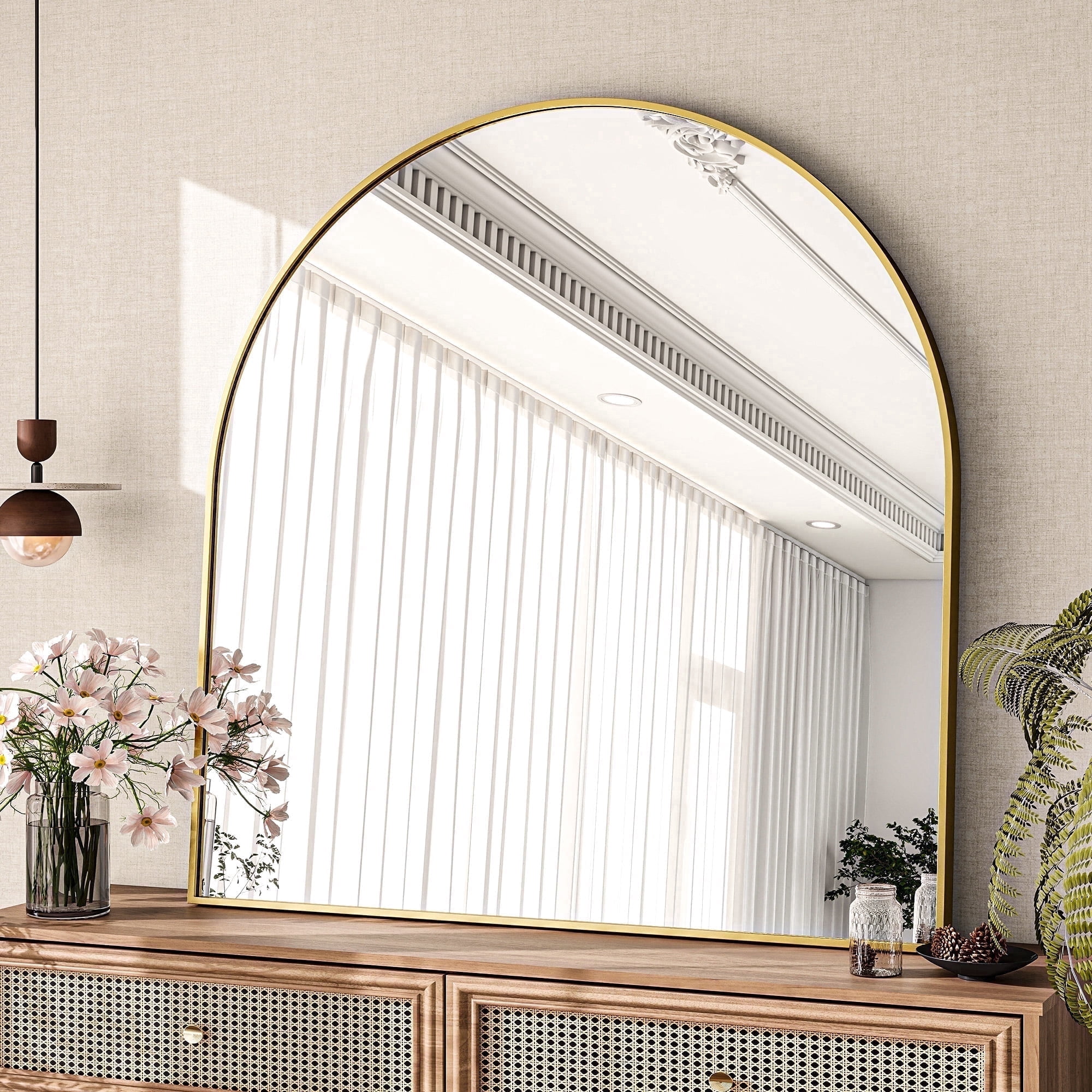 BEAUTYPEAK 31"x 32" Bathroom Mirror Wall Vanity Arched Mirror, Gold