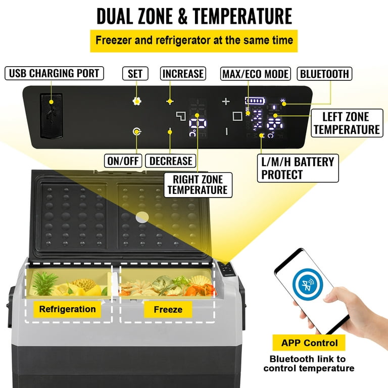 BENTISM 12 Volt Car Refrigerator Portable Freezer 63Qt Dual Zone with APP  Control 