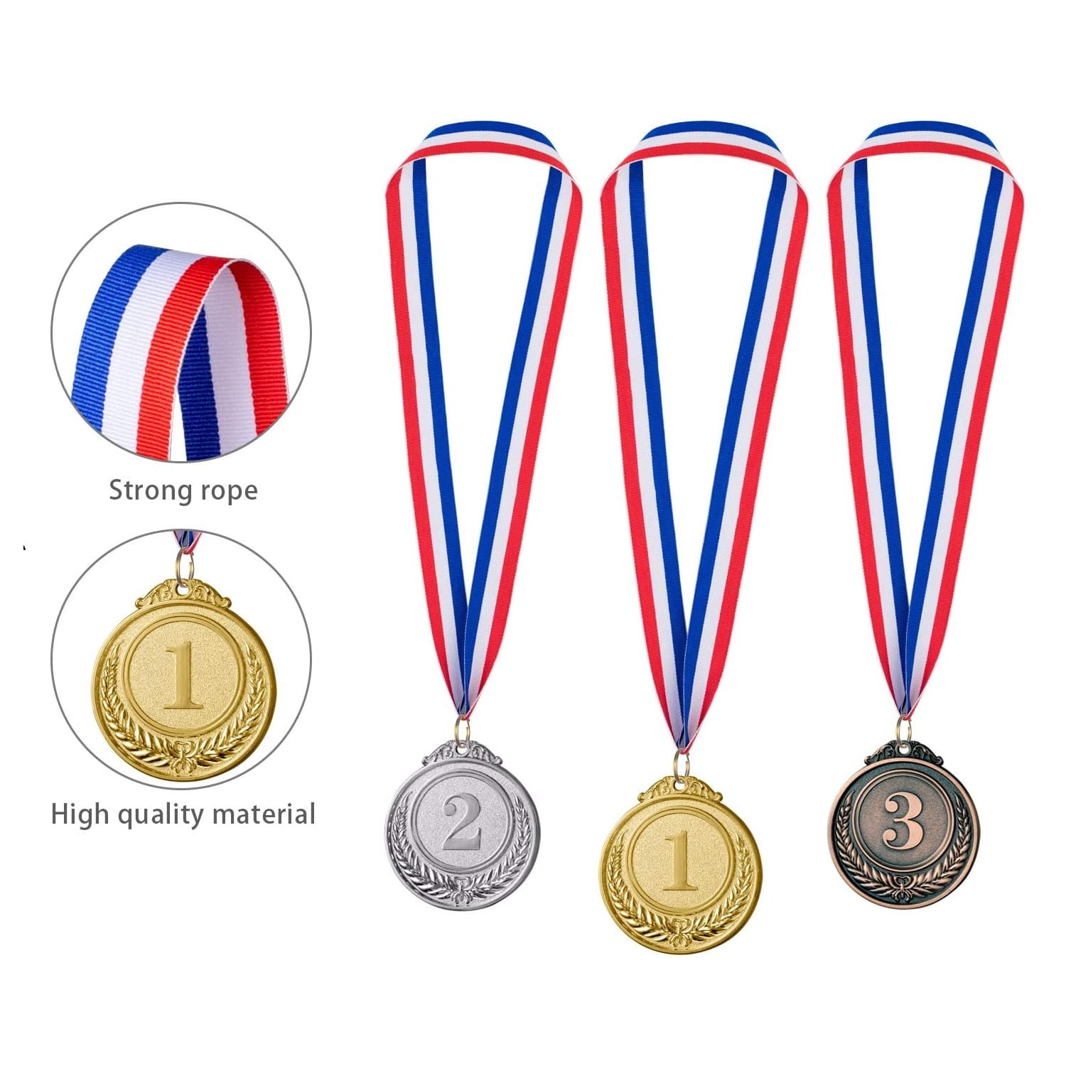 24 Pieces Metal Medals,Winner Medals for Competitions, Olympic Style, Competitions, Party Favors, Gold Silver Bronze Award Metals,Soccer Award Metals, 2 In.