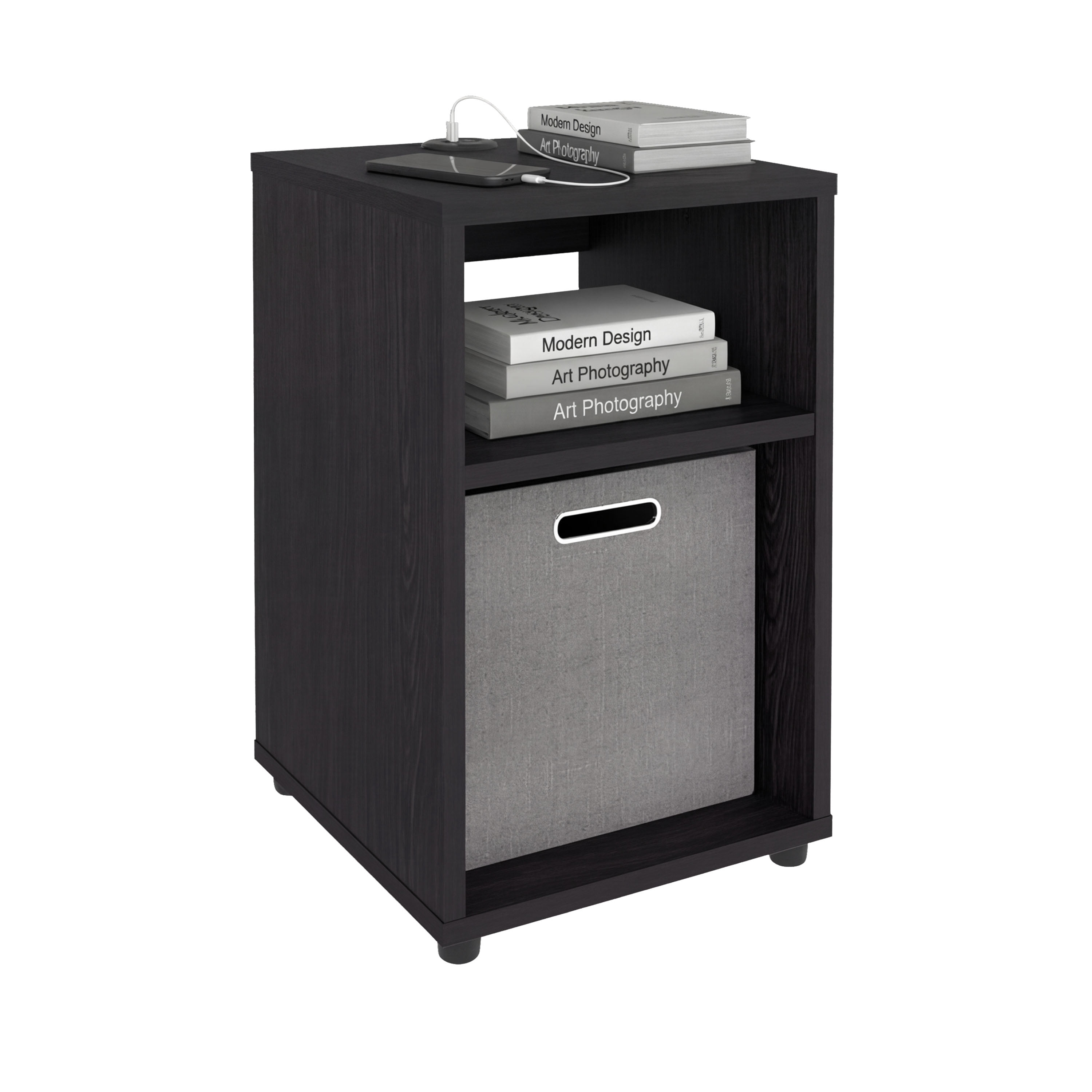 Side Table with 1 Shelf and 1 Fabric Storage Basket