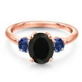 thumbnail image 3 of Gem Stone King 18K Rose Gold Plated Silver Black Onyx and Blue Created Sapphire Engagement Ring for Women | 2.50 Cttw | Oval 9X7MM | Gemstone December Birthstone | Size 8, 3 of 6