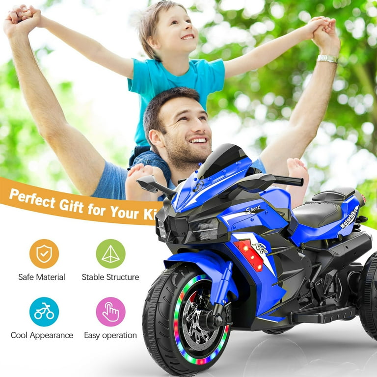 Extended 12V Kids Ride On Motorcycle Toys 3 Wheels Electric Dirt Bike Motorcycle for Boys and Girls Blue
