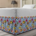 thumbnail image 1 of Nursery Bed Skirt, Summer Holiday Swimming Pool Float Rings Cartoon on Marine Stripes, Elastic Bedskirt Dust Ruffle Wrap Around for Bedding Decor, 4 Sizes, Night Blue and Multicolor, by Ambesonne, 1 of 2