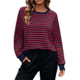 thumbnail image 6 of Horkkom Crewneck Sweatshirts Women Striped Print Pullover Sweatshirt Casual Loose Comfy Sweat Shirts M, 6 of 9