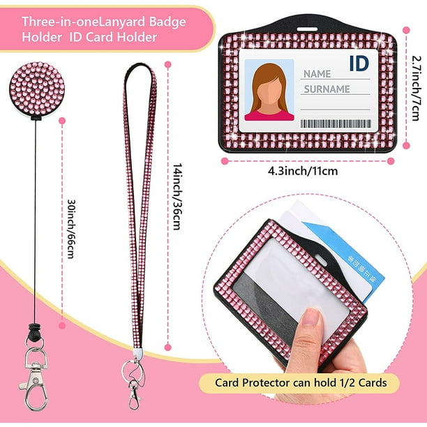 Htooq Ifeng 4 Sets Rhinestone Lanyard Bling Id Card Holder Crystal Retractable Badge Reel Rhinestone Neck Lanyard Card Holder With Metal Clasp And Key