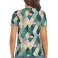 thumbnail image 3 of Fuzoiu Flamingo Print Women's V-Neck T-Shirt,Women's Short Sleeve Top, Comfortable for Work, Leisure, and Sports, 3 of 7