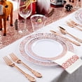 thumbnail image 6 of 350PCS Rose Gold Plastic Plates With Disposable Plastic Silverware& Napkins- Rose Gold Rim Plastic Dinnerware Lace Design For Mother's Day, Wedding, 6 of 12
