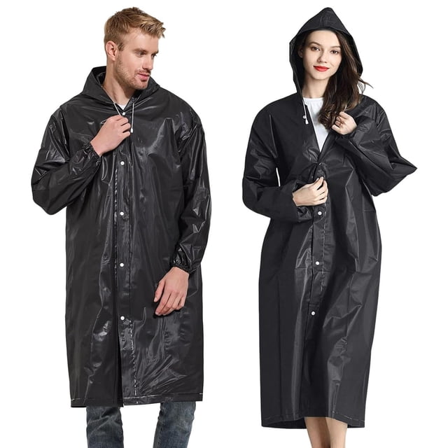 2 piezas Capa Impermeable Para Lluvia Portatil Gabardina Para Adulto Poncho de Lluvia Reutilizable de EVA Duradero con Capucha Chaquetas Lluvia para Viajes y Exteriores Hombre Mujer